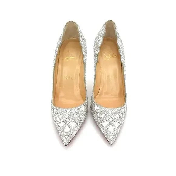 Christian Louboutin Top Vague 100 Kid Crystal Embellished Pumps Women’s 37.5 - Picture 7 of 9